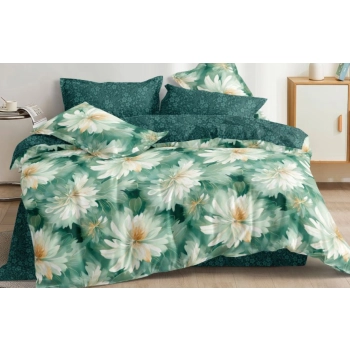 Pościel Bawełna satynowa 200x220  zielone kwiaty PK628